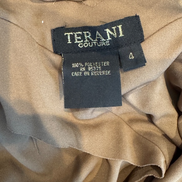 Terani Couture One-Shoulder Mini Dress 4 Nude Beaded Ruched Formal Gold Glam - Picture 7 of 7